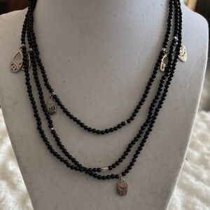 Silpada Black Beaded Necklace with Silver Charms